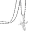 liameya Cross Necklace Men, Iced Out Hip Hop Mens Necklace, Bling Full Crystal Silver Crucifix Necklace for Mens, Personalised Cuban Chain Fashion Mens Jewellery For Men/boys (Silver)