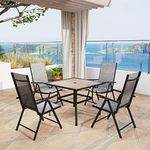 MFSTUDIO Outdoor Dining Set for 4, Aluminum Height Adjustable Folding Chair and Wood-Like Top Table, Patio Furniture Dining Table Set, Grey