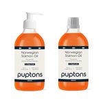 Puptons Salmon Oil for Dogs, Cats & Pets | 500ml Norwegian Salmon Oil | Omega 3, 6 & 9 Fish Oil Supplement | Helps Itchy Skin, Joint Care, Skin & Coat, Soft Paws (1L (2x500ml with pump))