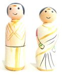 Crafts India Handcrafted channapatna Wooden Kerala Couple Doll, Mr. & Miss Nair - 10 cms