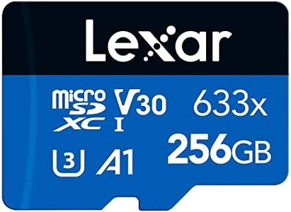 Lexar 633x 256GB Micro SD Card, microSDXC UHS-I Card + SD Adapter, microSD Memory Card up to 100MB/s Read, A1, Class 10, U3, V30, TF Card for Smartphones/Tablets/IP Cameras (LMS0633256G-BNAAA)