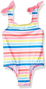 Pink Platinum Girls Rainbow Stripe Print Swimsuit, White, 12 Months