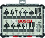 Bosch Professional 15 Pcs Router Bit Set With Mixed Bits, 6Mm Shank Bits, Suitable For Gkf 550 Plam Router And Gof 130 Router