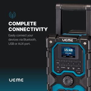 UEME 16W Cordless Site Radio – Portable Bluetooth, Blue