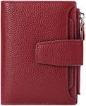 GOIACII Small Women Wallet RFID Blocking Bifold Genuine Leather Purse with Zipper Coin Pocket ID Window, A06 Lichee Dark Red, small, Minimalist