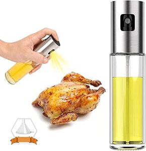 Hibabe Oil Sprayer Bottle, 100ml Oil Spray Glass, Olive Oil Sprayer Mister, Olive Oil Sprayer for Cooking Salad, BBQ, Kitchen Baking, Roasting, Oil Dispenser for Air Fryer Kitchen Gadgets Accessories