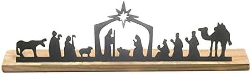 Nativity Scene Sets, Nativity Sets for Christmas Indoor, Black Metal Nativity Scene with Wooden Base, People Nativity Set Decorations for Christmas Xmas Home Table Shelf(#1)