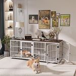 Heavy Duty Dog Crate Furniture: 72Inch Extra Large End Table Style Doggie Crates with Three Doors - Inside Modern Big TV Stand Style Puppy Wooden Kennel with Removable Tray for Medium Large Dogs White