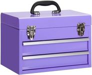 14 Inch Steel Portable Tool Box with drawers - Tool Storage Box Organizer with Metal Latch Closur - Powder Coated Toolbox Chest for Tools Storage Cabinet (PURPLE)