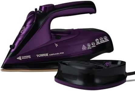 Tower T22008 CeraGlide 2-in-1 Cord or Cordless Steam Iron with Non-Stick Ceramic Soleplate, 160g Steam Boost, Anti Drip, Anti Scale, Anti Calc and Self Cleaning Functions, 2400 W, Purple