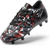 DREAM PAIRS Boys Girls Soccer Cleats Youth Firm Groud Athletic Outdoor Trainning Football Shoes for Little/Big Kid,Size 13 Little Kid,Black/RED,HZ19003K