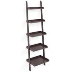 Ballucci 5-Tier Ladder Shelf, Modern 67" Tall Wood Leaning Shelf Organizer for Living Room, Bathroom, Office, Bedroom, Espresso