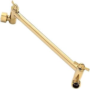 Aqua Elegante Adjustable Shower Arm Extension - 10 Inch Solid Brass Showerhead Extender that Adjusts Height & Angle with a Universal Fit for Rain, Fixed, and Handheld Heads - Polished Brass
