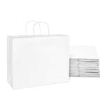 Gitanjali Paper Curves White Paper Bags - 16"x12"x5" Large Shopping Bags, Return Gift Bags, Craft Paper Carry Bags, Retail bags for Small Business- Disposable Recycled Eco friendly (25 count)