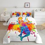 Basketball Bedding Set Colorful Basketball Comforter Set for Kids Boys Girls Teens Room Decor Gift for Basketball Lover Comforter Ball Games Duvet Set 3Pcs Queen Size