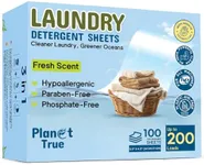 Planet True Eco-Friendly Laundry Detergent Sheets – 200 Loads (100 Sheets) Fresh Scent – Concentrated, Quick-Dissolve, Travel-Friendly & Hypoallergenic – No Phosphate, Bleach or Dyes