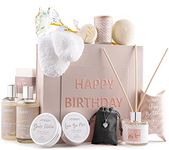 Birthday Gift Basket - Bath and Spa Gift Set for Women - Luxury Birthday Spa Gift Box with Vit E- Rich Bath Essentials, Diffuser, Candle, Sterling Silver CZ Heart Necklace, 24k Flower Rose Gift & More