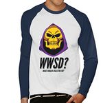 Cloud City 7 What Would Skeletor Do Masters of Universe Men's Baseball Long Sleeved T-Shirt White/Navy