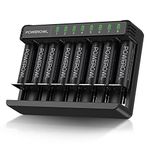 POWEROWL 8Pcs AA Rechargeable Batteries with Charger, Universal Battery Charger for Rechargeable AA AAA C D Batteries, Type C and Fast Charging Micro USB Ports