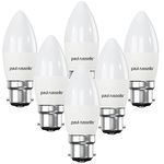 paul russells LED Light Bayonet Cap B22, 40 watts Equivalent Bulb, 4.9w 470LM LED Bulbs, 2700K Warm White Bright Lamp, Frosted C35 BC Candle Energy Saving Chandelier Non-Dimmable Lightbulbs, Pack of 6