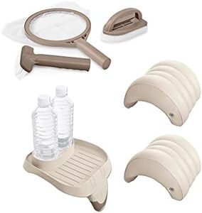 Intex PureSpa Maintenance Cleaning Accessory Kit and Cup Holder with Storage Tray Attachment and Inflatable Removable Headrest Pillows, (2 Pack)