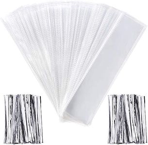 Pangda 200 Pieces Clear Cello Bags Plastic Treat Bags Rectangle Transparent Bags for Chocolate Candies Pretzel Cookies with 200 Pieces Twist Ties (Silver Ties)