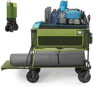 TIMBER RIDGE 400L Large Capacity Folding Double Decker Wagon, 54" Extra Long Extender Wagon Cart, 450lbs Heavy Duty Collapsible Wagon, All-Terrain Big Wheels for Camping, Sports, Shopping, Green