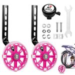 DAJILI Stabilisers for Childs Bike, 1 Pair Kids Bike Stabilisers, Bicycle Training Wheels Support Bike Wheels with Flash Wheels for Childs Bike 12 14 16 18 20 Inch, Pink