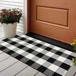 Homcomoda Doormats for Entrance Way Outdoors/Indoor Cotton Plaid Checkered Door Mat Hand Made Braided Floor Mats (23.6" x 51.2")