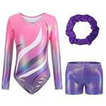 Cucudy Gymnastics Leotards for Girls Long Sleeve/Sleeveless Gradient Color Diamond Leotard Dancing Ballet Gymnastics Athletic Leotard for Kids 5 6 7 8 9 10 11 12 Years