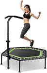 50" Mini Trampoline,Fitness Trampoline with Adjustable Handle,Exercise Trampoline Rebounder for Kids Adults Suitable for Indoor Max Load 330lbs (Green)