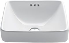 KRAUS Elavo Square Semi-Recessed Vessel White Porcelain Ceramic Bathroom Sink with Overflow, 16 1/2 inch KCR-281