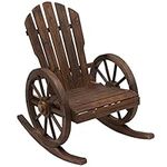 Outsunny Patio Wooden Adirondack Rocking Chair, Wagon Outdoor Rocker Cahir with Slatted Design and Wheel Armrests for Porch, Poolside, or Garden Lounging, Rustic Brown