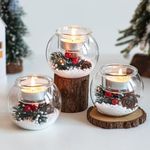 Christmas Candle Holders Table Decoration: 3 pcs Xmas Tealight Holders with Red Berry Pinecones Christmas Table Centrepiece for Dining Room Party Decorations