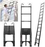 JADDUO 12.5 FT Telescopic Ladder, Aluminium Black Telescoping Ladder with Non-Slip Feet and Stable Hook, Portable Extension Ladder for Household and Outdoor Working, Heavy Duty 330 lbs Max Capacity