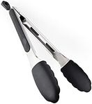 New DI ORO 9-Inch Kitchen Tongs – Stainless Steel with Non-Stick 480°F Heat-Resistant BPA Free Silicone Tips – Great Tool for Cooking, Serving, and Barbecuing - Dishwasher Safe and Easy to Clean Black