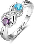 Personalized Infinity Mothers Ring with 2 Round Simulated Birthstones Engagement Promise Rings for Women (8)