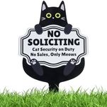 No Soliciting Sign for House, 9.45 Inch x 15.75 Inch Outdoor Metal No Soliciting Yard Sign - Easy Install, Funny Black Cat No Soliciting Sign for Front Door Home Yard Farmhouse Don't Disturb Sign