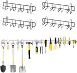 Hejo 4 Pcs Garden Tool Storage Rack, Metal Tool Rack Wall Mounted, Shed Storage Solutions with 4 Hooks, Garage Shed Garden Workshop Storage for Shovels, Rakes, Brooms