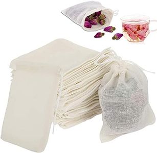 VANANA 100Pcs Cotton Muslin Bags, Drawstring Bags Reusable Small Mesh Tea Coffee Filter Bags for Cooking Snack Spices Crafts Soap Nuts Jewellery Decor & Favour Gifts for Home Supplies 8cm*10cm