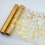 Baoswi Gold Table Runner, Glitter Metallic Gold Runners Roll Sequin Thin Mesh Table Runner for Event Party, Wedding, Birthday Party Glam Table Decorations