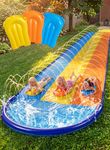 Sloosh Triple Water Slide with 3 BodyBoards, 22.5FT Lawn Water Slip Splash Pad Slide Summer Toy with Build in Advanced Sprinkler for Kids Adults Backyard Seasonal Merriment