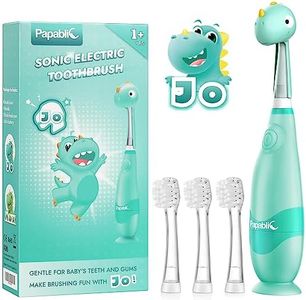 Papablic Toddler Sonic Electric Toothbrush Kids for Ages 1-3 Years, Baby Electric Toothbrush with Cute Dino Cover and Smart LED Timer, 4 Brush Heads (Jo)