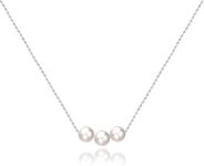 LUCKMORA 3 Freshwater Pearl Necklace for Women Cultured Pearls 925 Sterling Silver Lariat Necklaces Choker Genuine Real Round White (3 pearls)