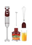 MEGAWISE Immersion Hand Blender, Upgrated 5-in-1 Handheld Blender, Full Copper Motor, Titanium Enhanced Blender Shaft, 12-Speeds, 600ml Mixing Beaker, 500ml Chopper, Whisk & Milk Frother