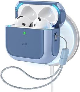 ESR Funda para AirPods 4 (2024), Compatible con AirPods de 4.ª Generación(USB-C), Compatible con MagSafe, Funda Protectora contra Caídas con Correa, Tapa Magnética, Funda Híbrida Orbit, Azul
