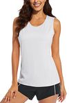 MAGCOMSEN Women's Athletic Sleeveless Tank Tops Quick Dry Supersoft UPF 80+ Shirts Running Vest Tops Lightweight Yoga Tees White