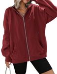 Zeagoo Zip Up Hoodies for Women Long Sleeve Oversized Sweatshirts Casual Lightweight Fleece Jackets with Pockets Red