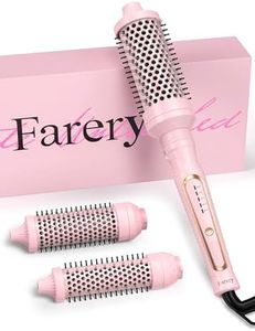 Farery PRO 3-in-1 Thermal Brush Set - Adjustable Temperature, Detachable Curling Brush Heads (1.25", 1.5", 1.77"), Dual MCH, 20s Fast Heating for Quick Blowout Look & Natural Curls, Rose Pink