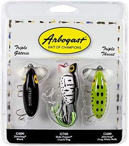 Arbogast Triple Threat Fishing Lure, Includes 2 Jitterbug Lures and 1 Hula Popper Lure, Freshwater Fishing Lures and Accessories